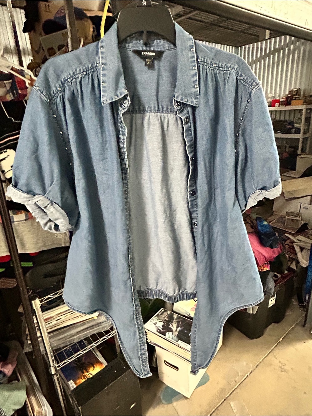 Express Light Blue Denim Button-Down Shirt